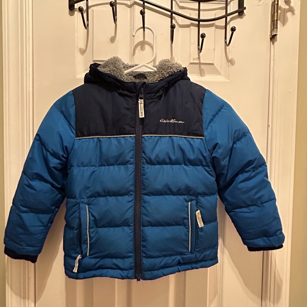 Eddie Bauer Boy Blue and Black down jacket